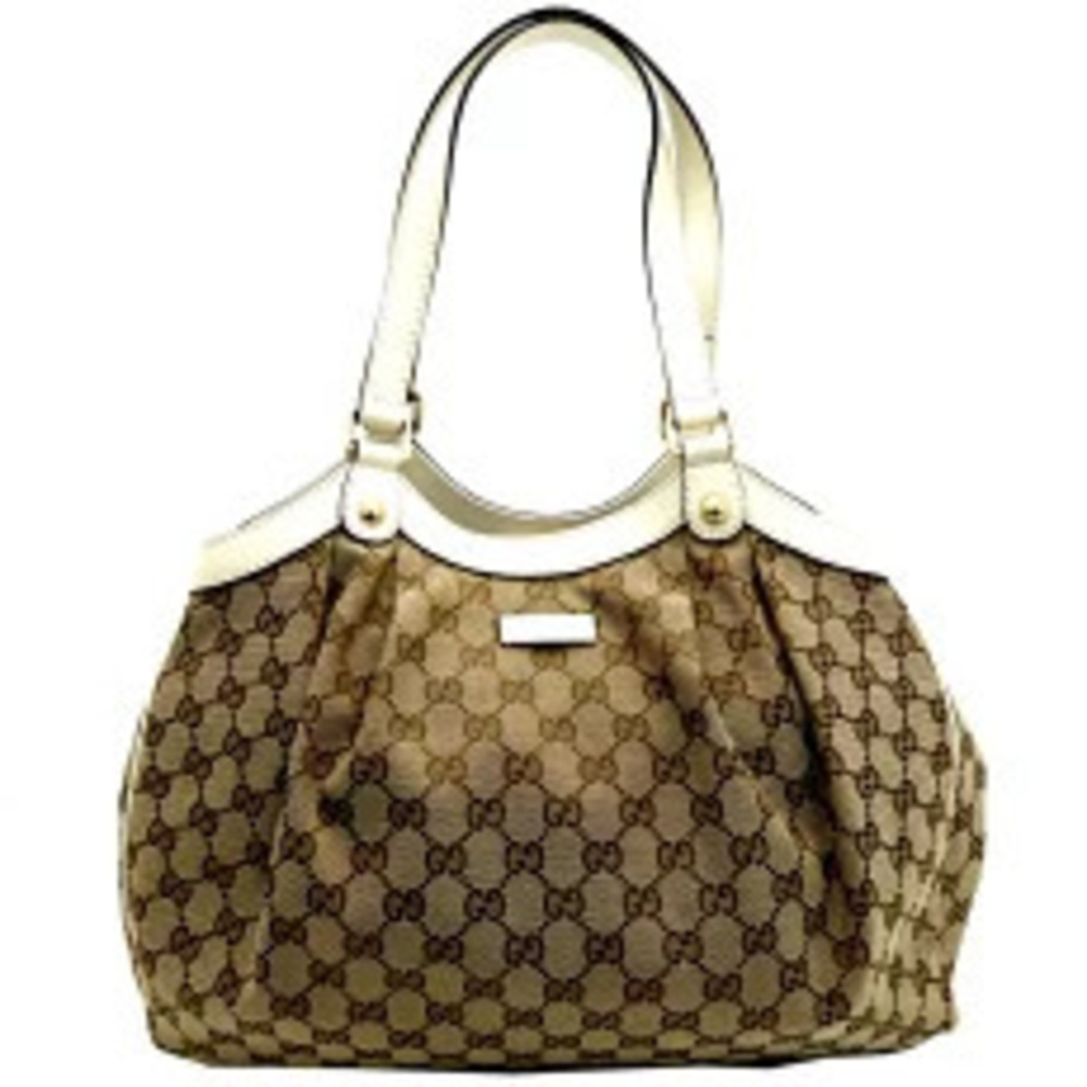 Gucci GG Canvas Tote Bag Leather Beige